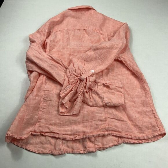 Saks Fifth Avenue Womens Linen Button Down Shirt Orange Long Sleeve Casual Large - Picture 10 of 11